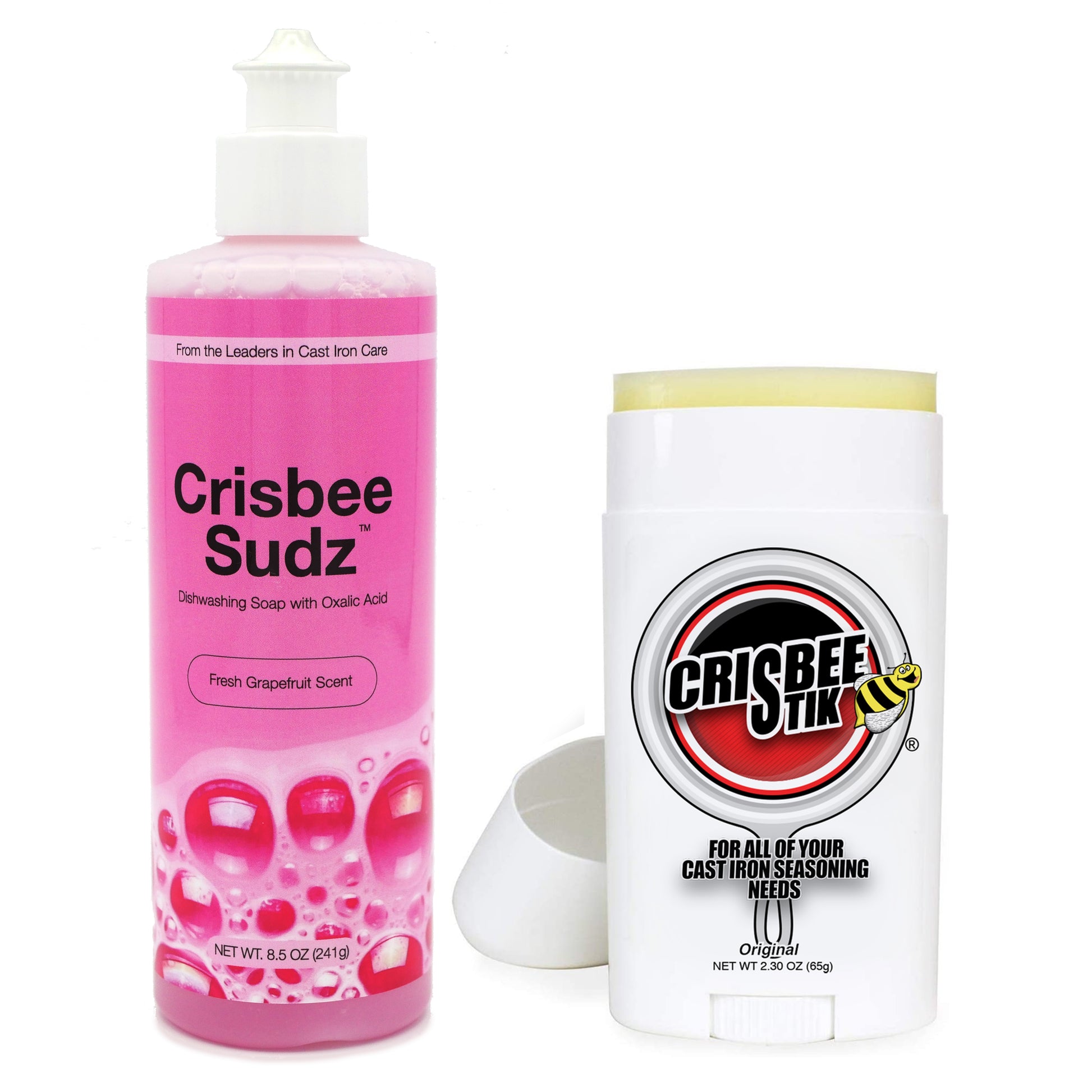 Crisbee Sudz and Crisbee Stik Display cast iron cleaning and seasoning kit from Crisbee