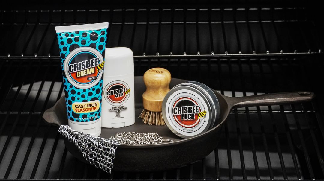 Cast iron seasoning products from Crisbee photographed by Robidoux